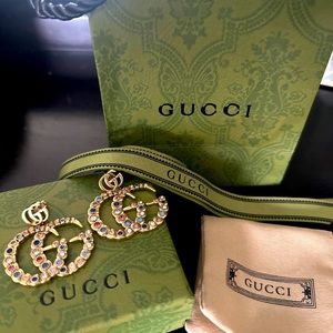 Authentic Gucci Double G Multi-Color Gemstone Dangle Earrings! Brand new!